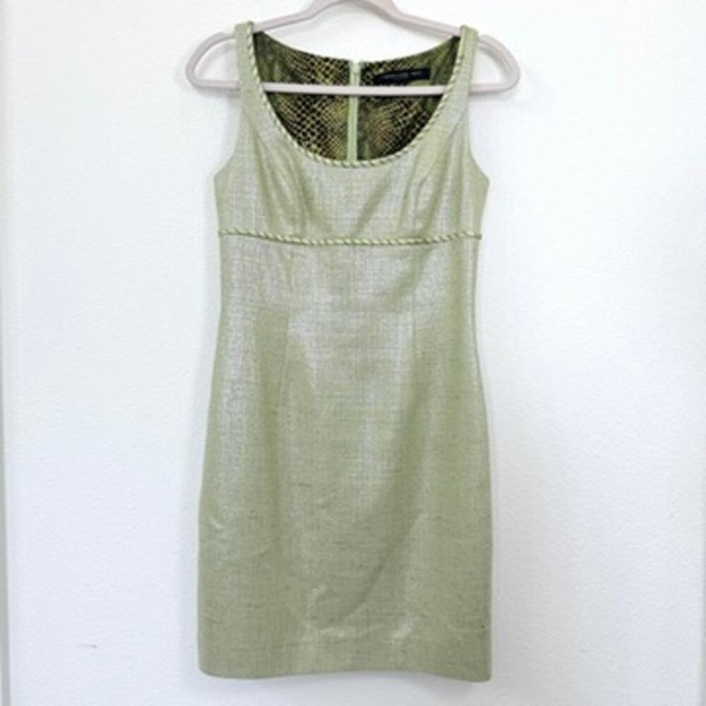 Carmen Marc Valvo Beaded Sheath Dress Green Silk Blend Cocktail Party Size 4
